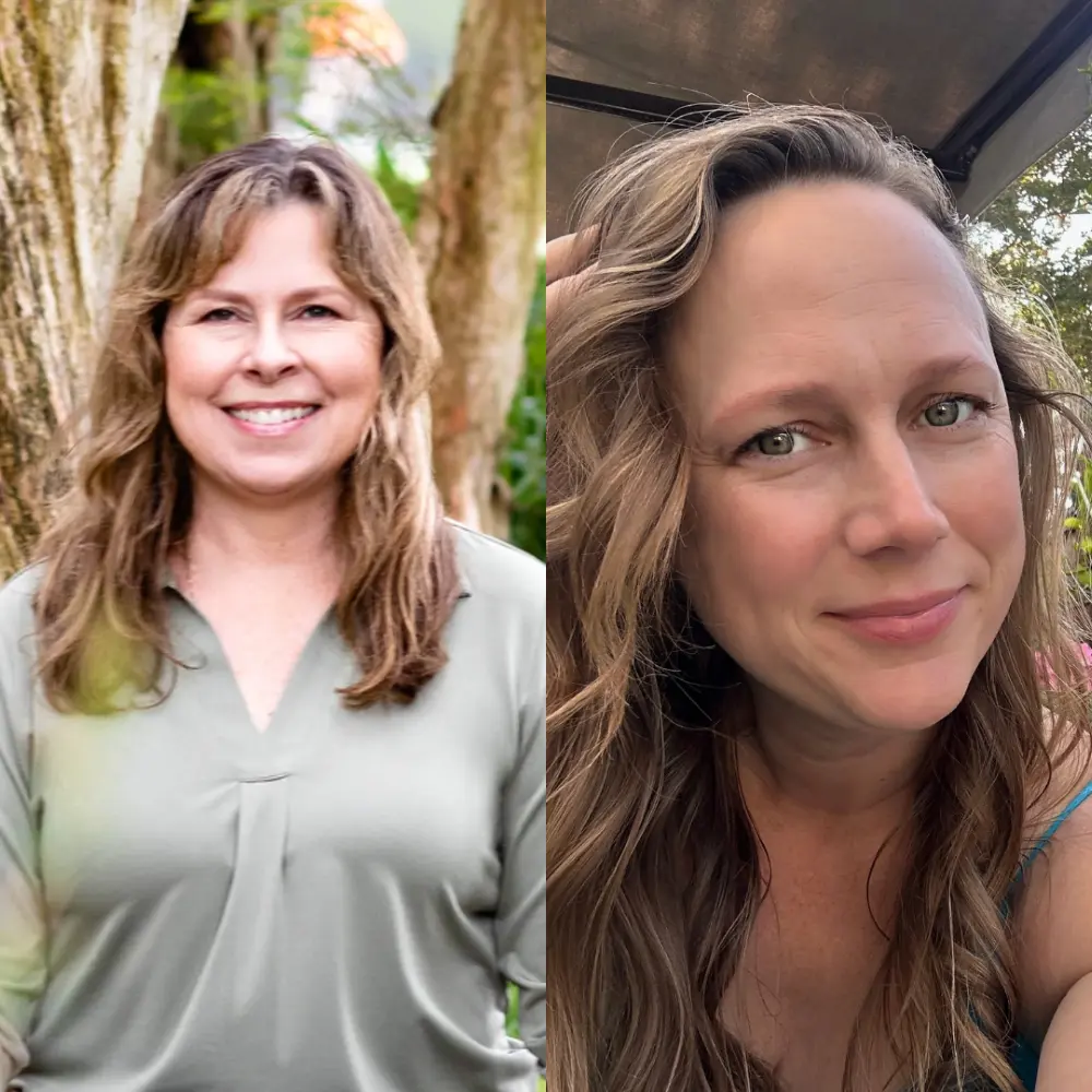 Side by side headshot of Joanne and Leslie smiling