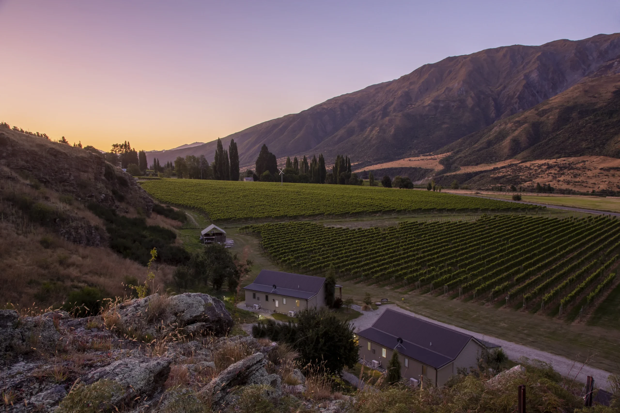 twilight view of mountains and valleys in new zealand