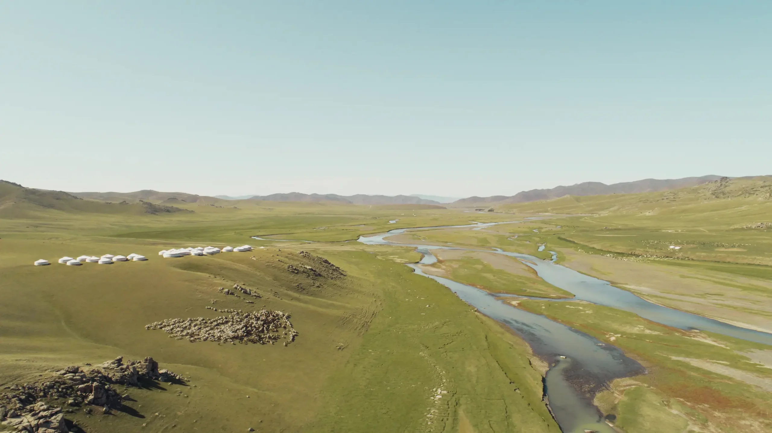 mongolian landscape with low green hills
