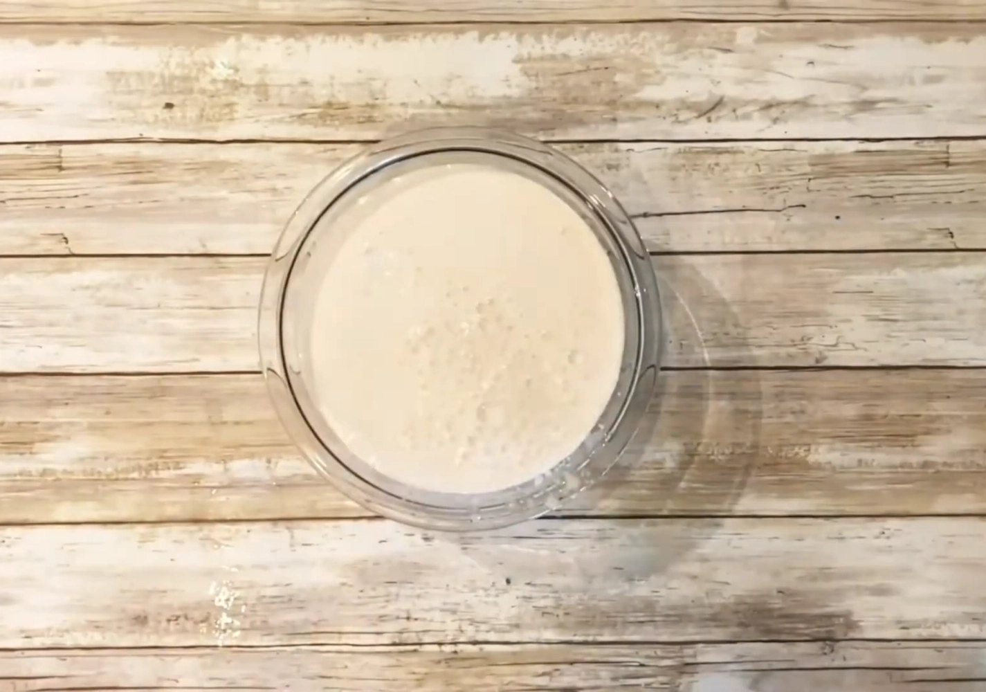 photo of homemade almond milk from the top