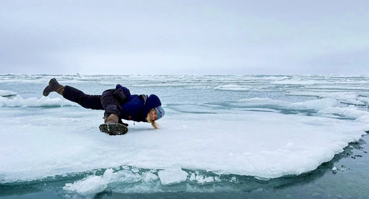 jennifer doing yoga on in the arctic