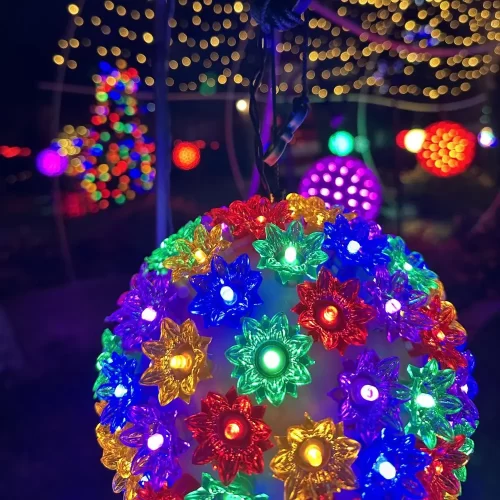 Holiday light decorations at night