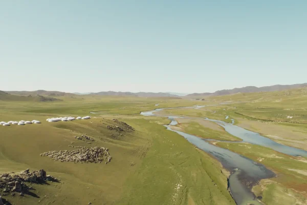 mongolian landscape with low green hills