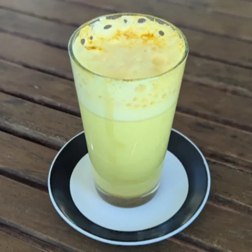 Golden Milk drink in a clear mug
