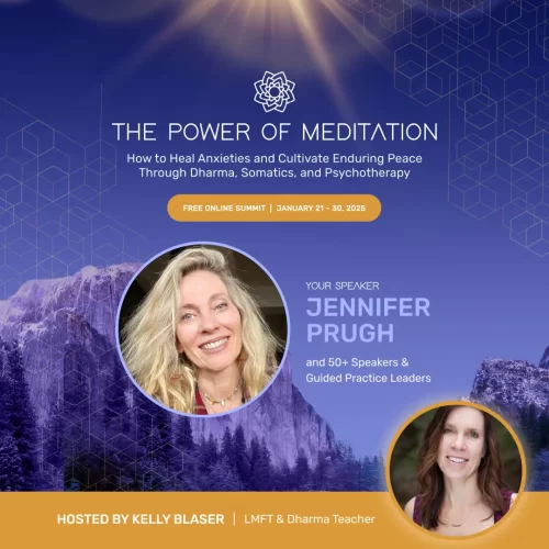 The Power of Mediation flyer with Jennifer Prugh as a guest speaker. It is hosted by Kelly Blaser, pictured.