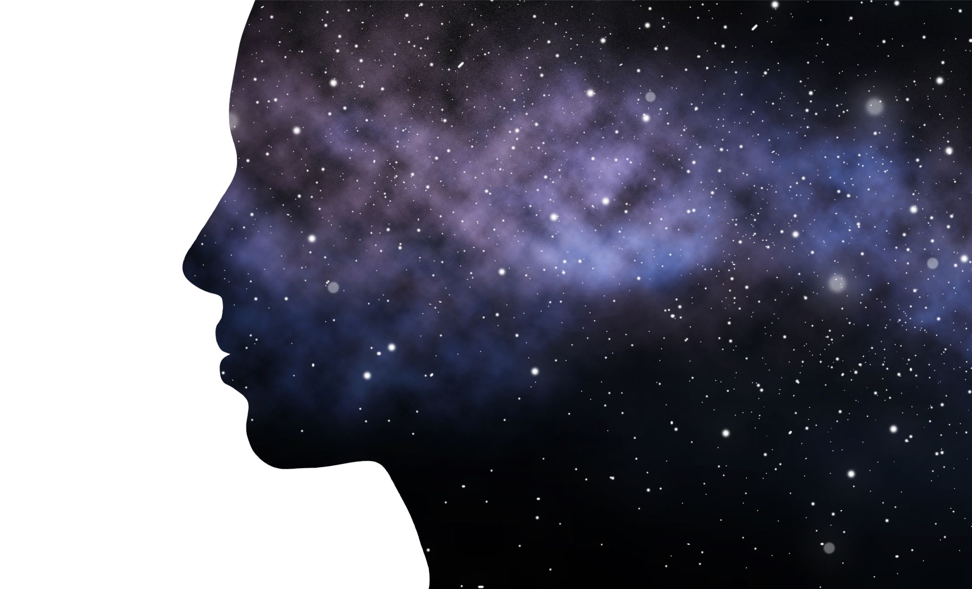 double exposure woman and galaxy