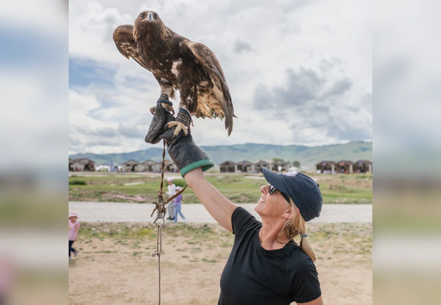 woman with eagle in mongolia