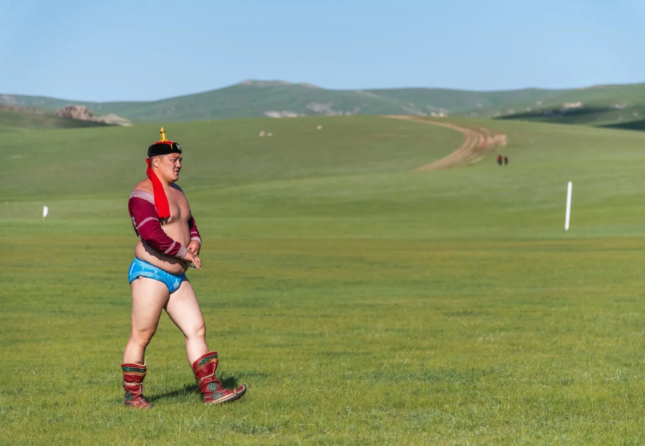 mongolian man wearing traditional clothing
