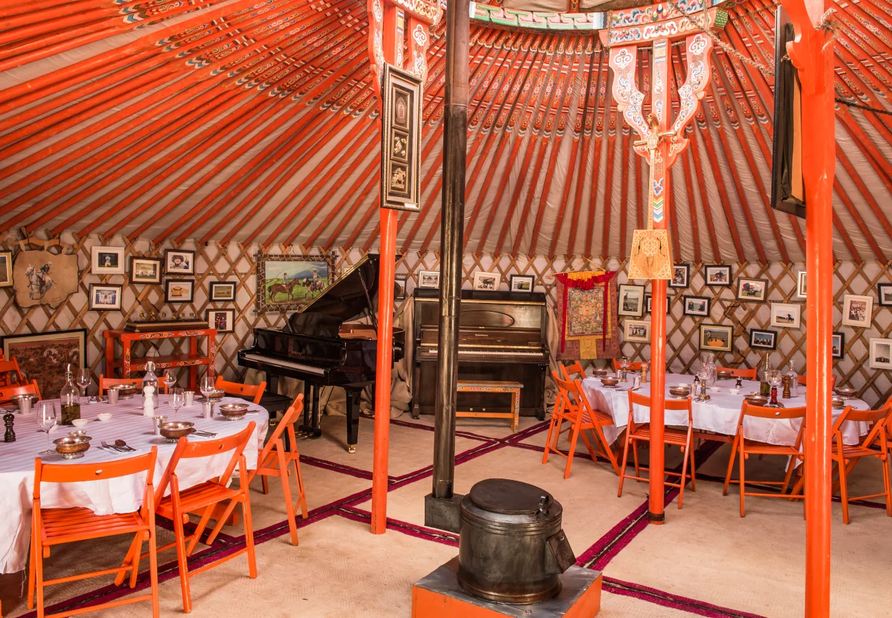 dining room with pianos in mongolia