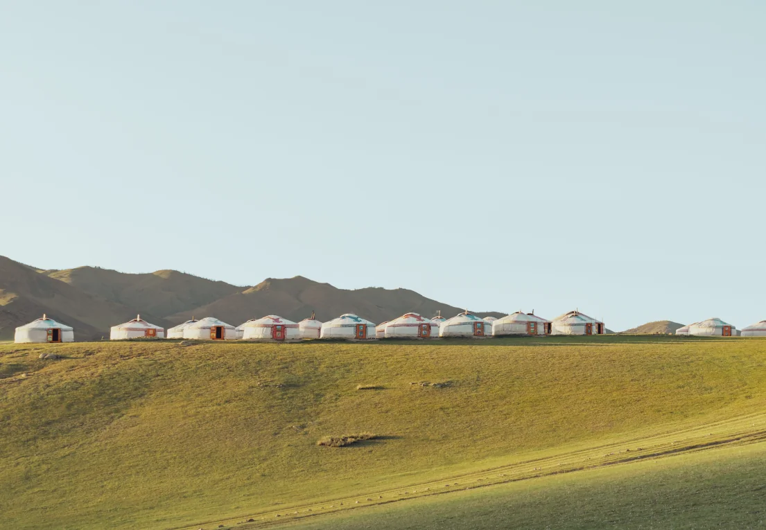 view of yurt on a hill in mongolia